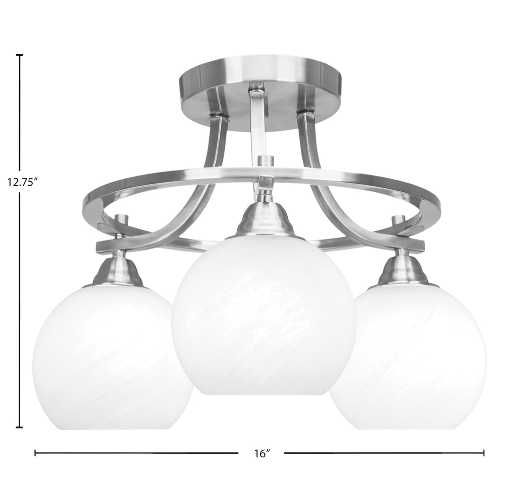Paramount Three Light Semi-Flush Mount in Brushed Nickel with 5.75" White Marble Shade