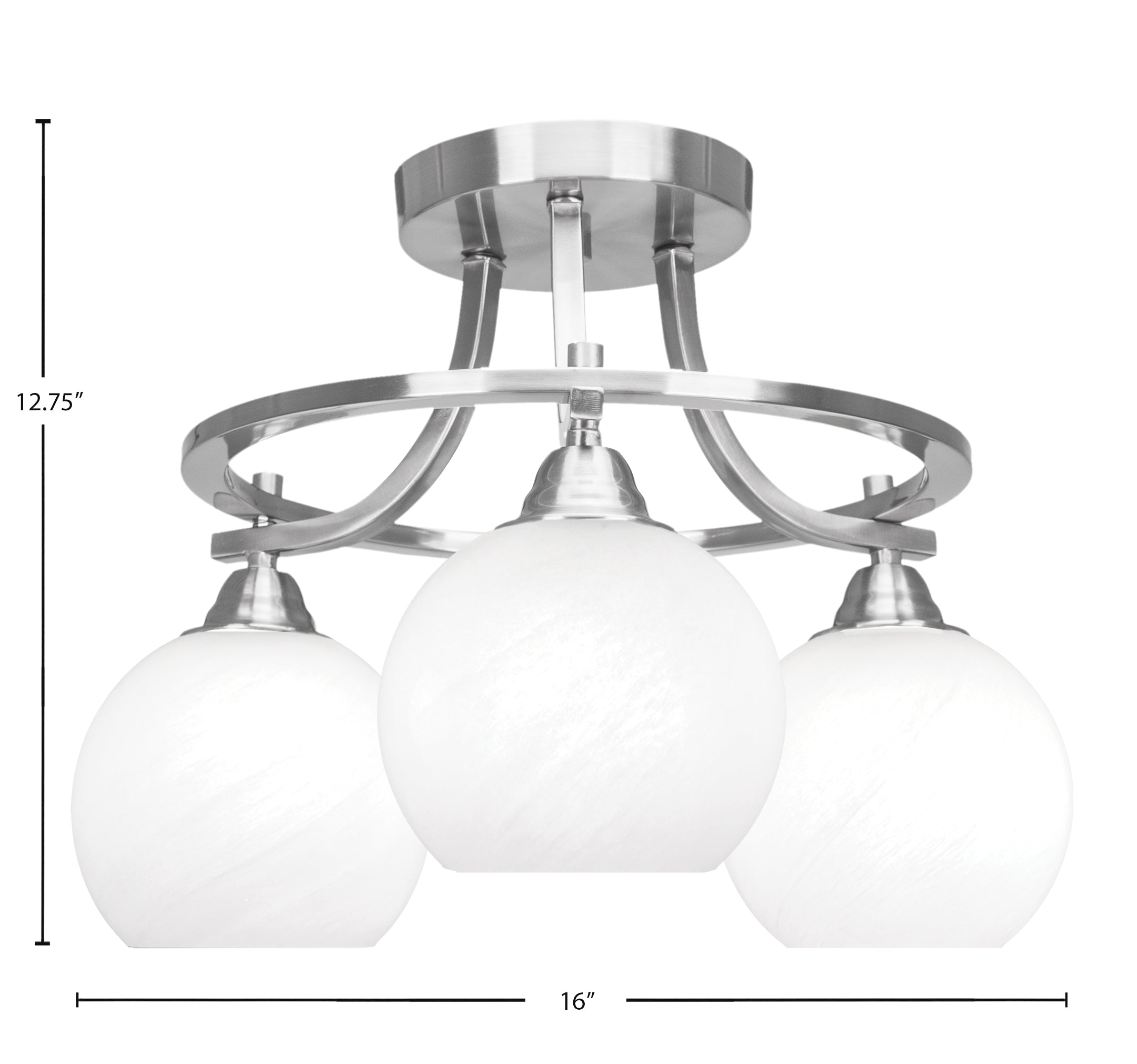 Paramount Three Light Semi-Flush Mount in Brushed Nickel with 5.75" White Marble Shade