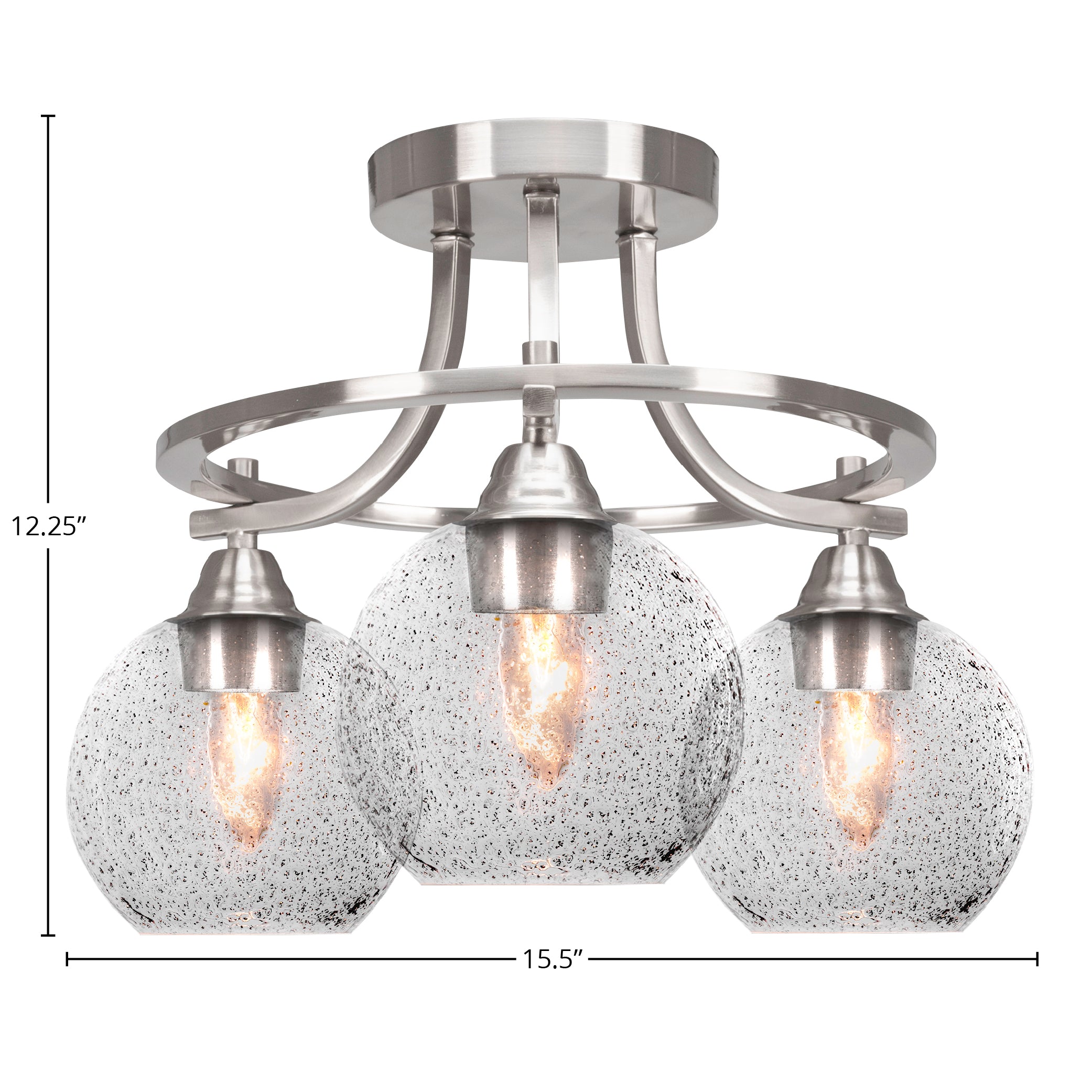 Paramount Three Light Semi-Flush Mount in Brushed Nickel with 5.75" Smoke Bubble Shade