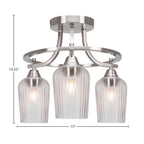 Paramount Three Light Semi-Flush Mount in Brushed Nickel with 5" Clear Textured Shade