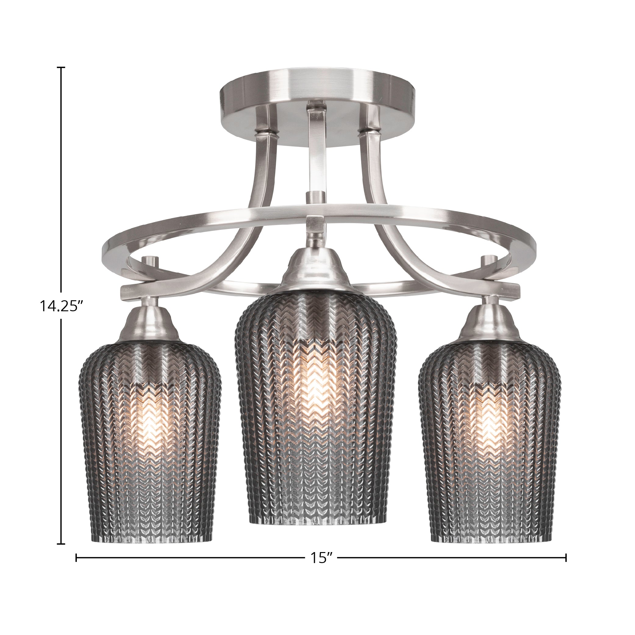 Paramount Three Light Semi-Flush Mount in Brushed Nickel with 5" Smoke Textured Shade