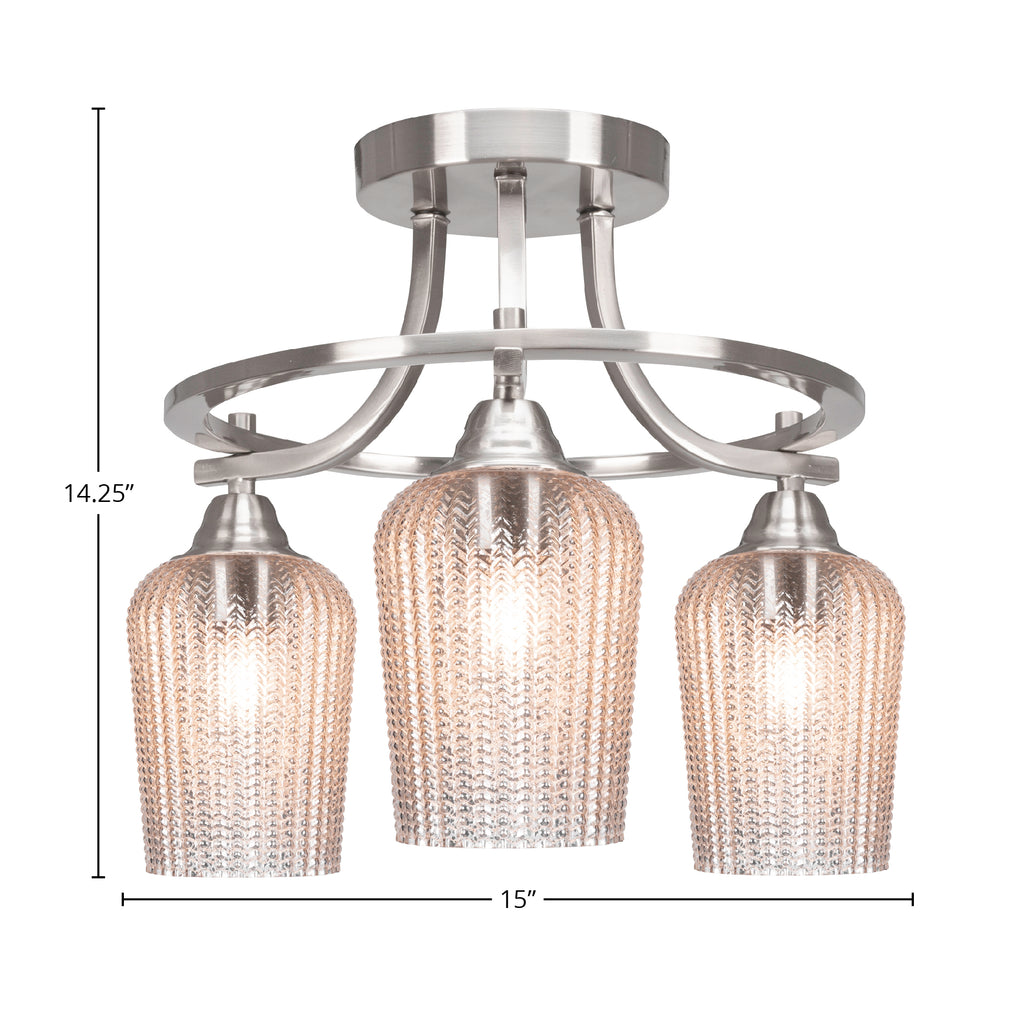 Paramount Three Light Semi-Flush Mount in Brushed Nickel with 5" Silver Textured Shade