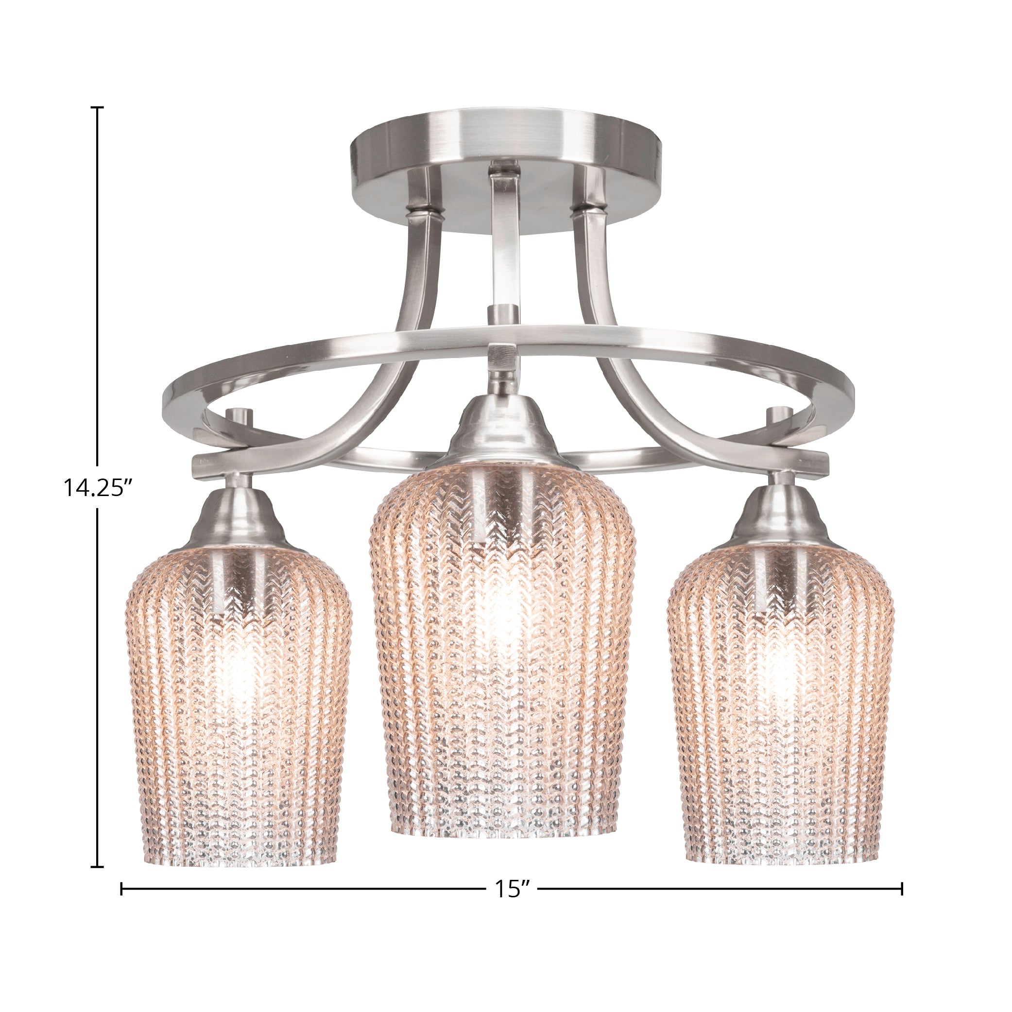Paramount Three Light Semi-Flush Mount in Brushed Nickel with 5" Silver Textured Shade