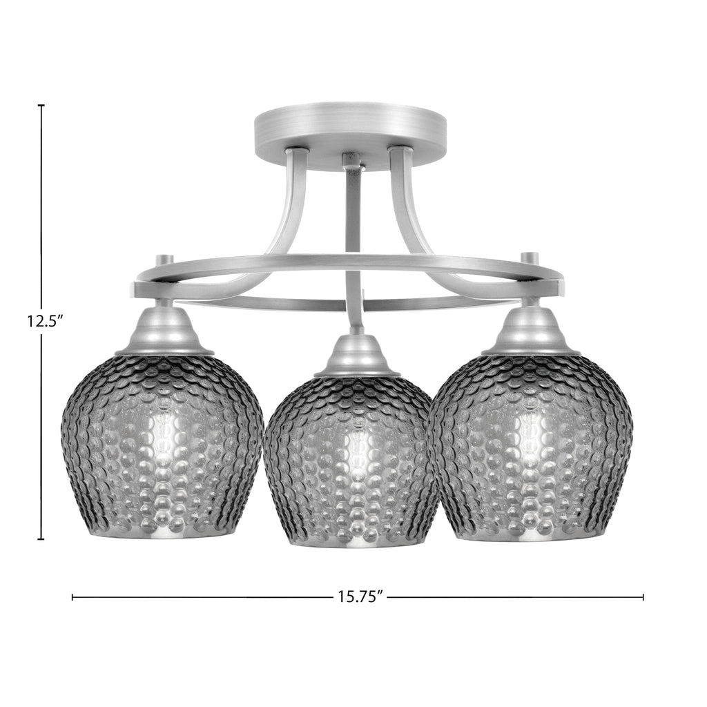 Paramount Three Light Semi-Flush Mount in Brushed Nickel with Smoke Textured Shade