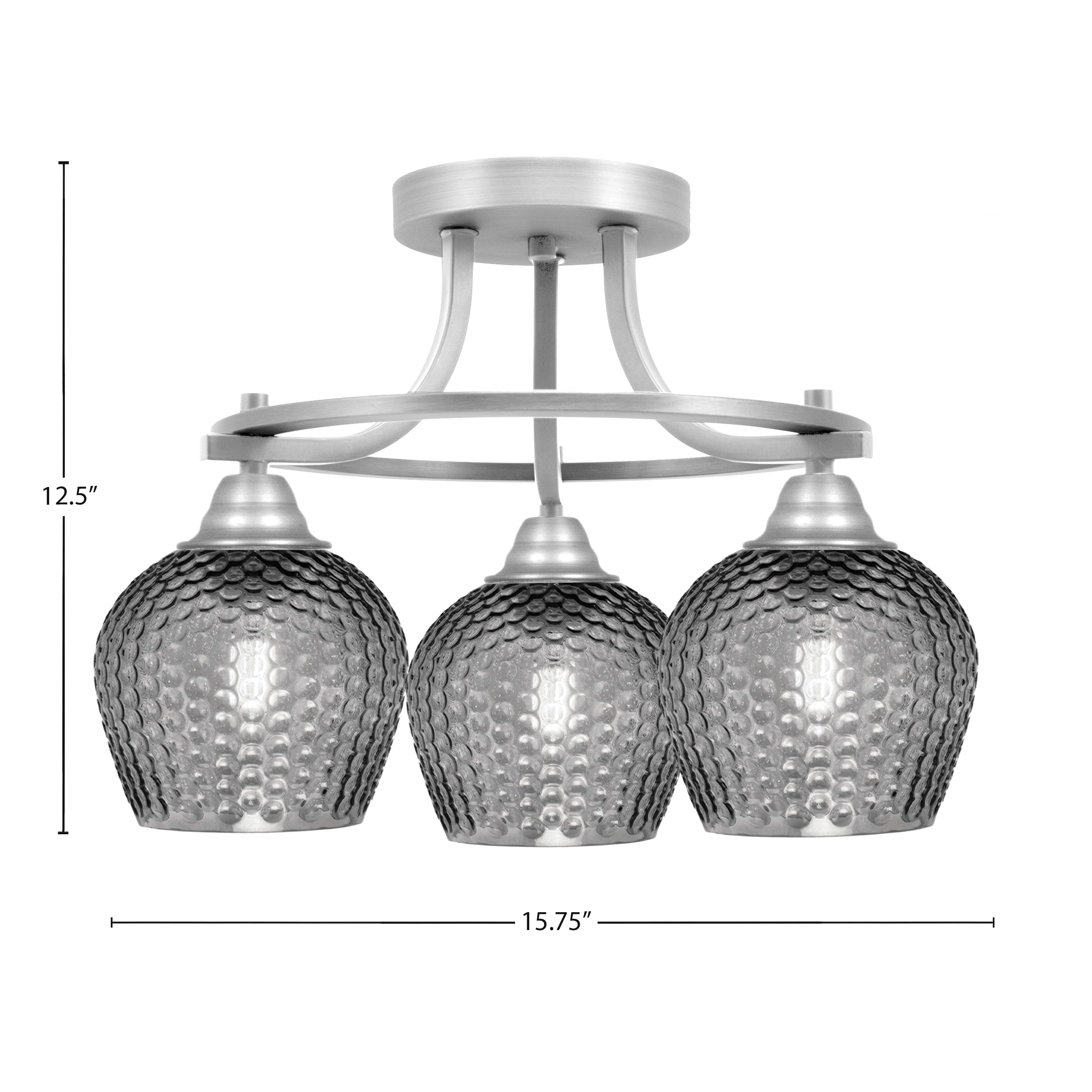 Paramount Three Light Semi-Flush Mount in Brushed Nickel with Smoke Textured Shade