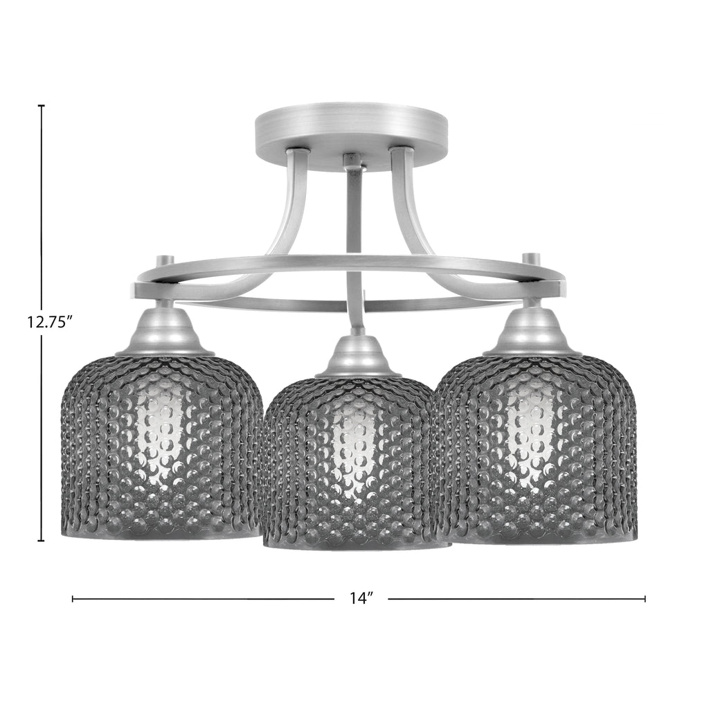 Paramount Three Light Semi-Flush Mount in Brushed Nickel with Smoke Textured Shade