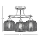 Paramount Three Light Semi-Flush Mount in Brushed Nickel with Smoke Textured Shade