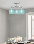 Paramount Three Light Semi-Flush Mount in Brushed Nickel with Turquoise Textured Shade