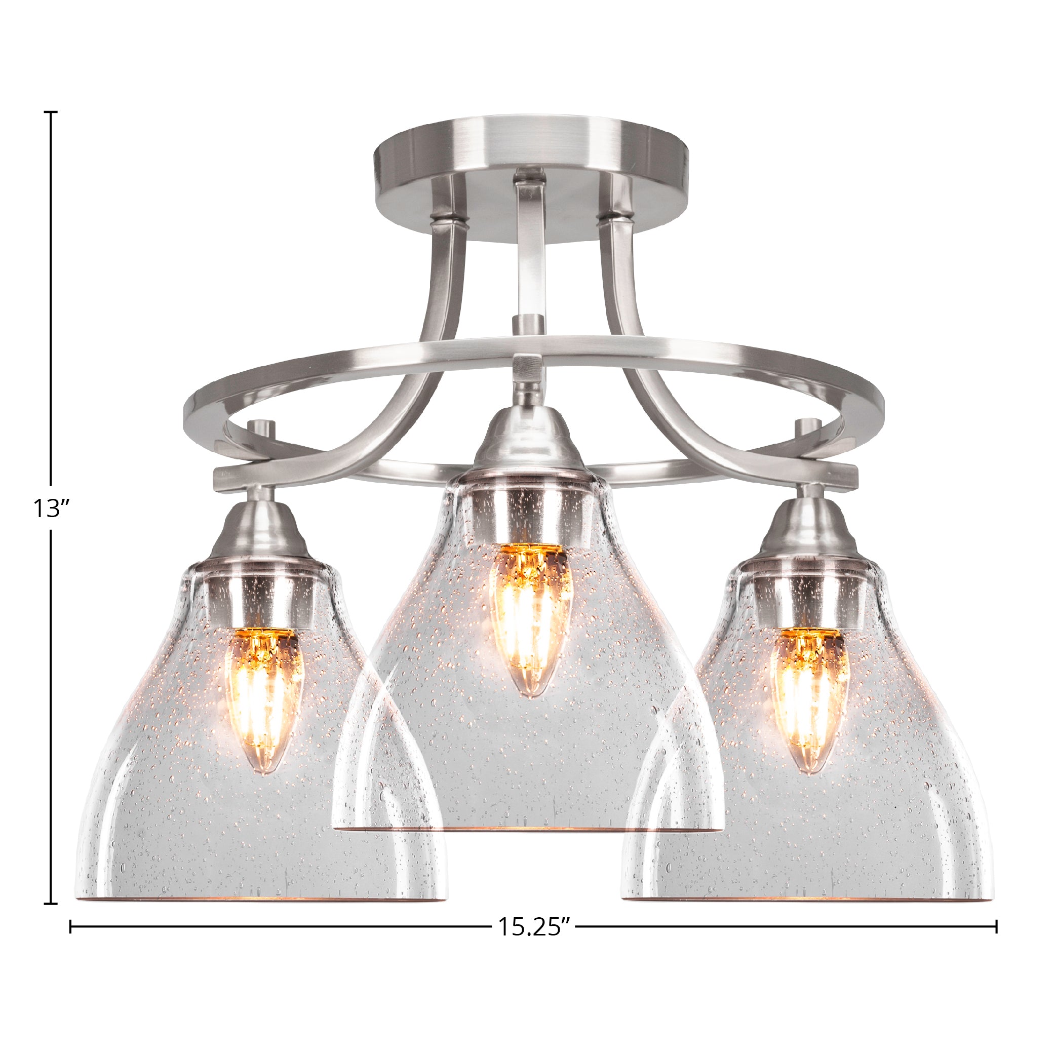 Paramount Three Light Semi-Flush Mount in Brushed Nickel with 6.25" Clear Bubble Shade