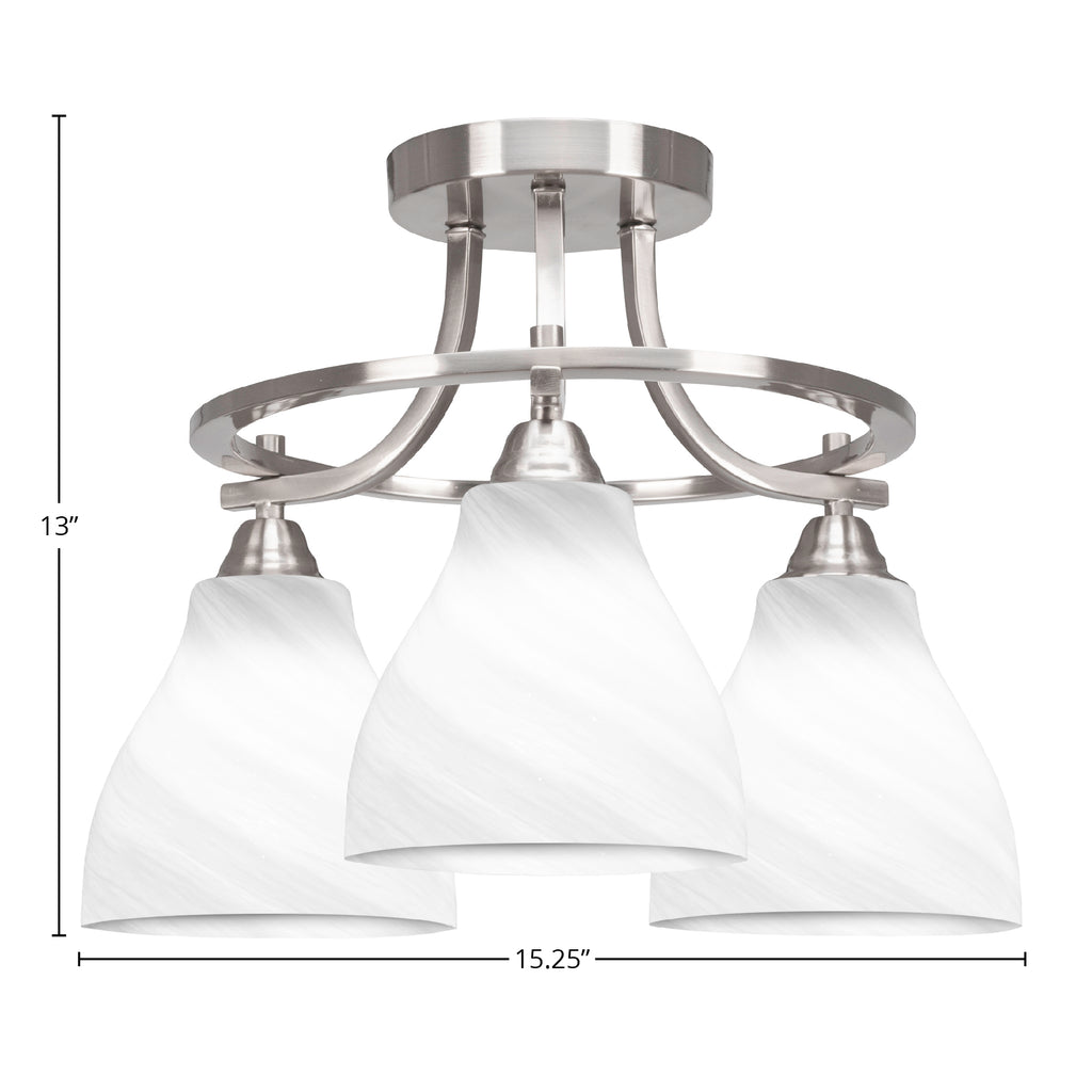 Paramount Three Light Semi-Flush Mount in Brushed Nickel with 6.25" White Marble Shade