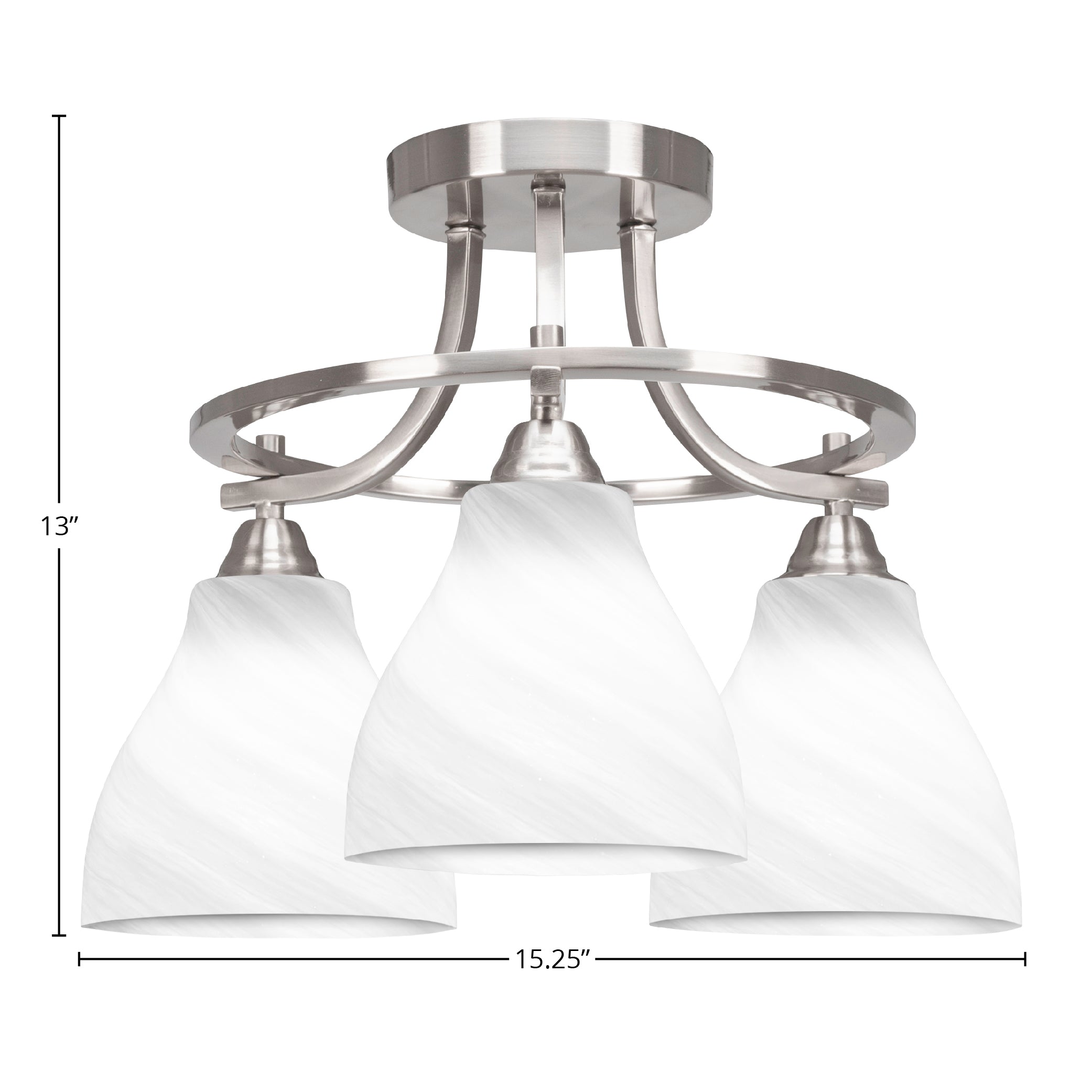 Paramount Three Light Semi-Flush Mount in Brushed Nickel with 6.25" White Marble Shade