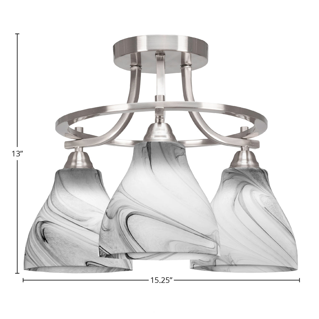Paramount Three Light Semi-Flush Mount in Brushed Nickel with 6.25" Onyx Swirl Shade