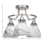 Paramount Three Light Semi-Flush Mount in Brushed Nickel with 6.25" Onyx Swirl Shade