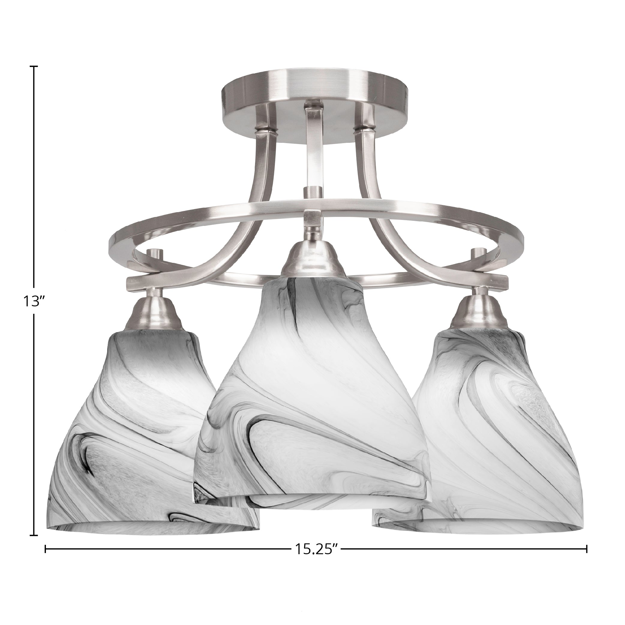 Paramount Three Light Semi-Flush Mount in Brushed Nickel with 6.25" Onyx Swirl Shade