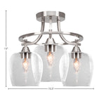 Paramount Three Light Semi-Flush Mount in Brushed Nickel with 6" Clear Bubble Shade