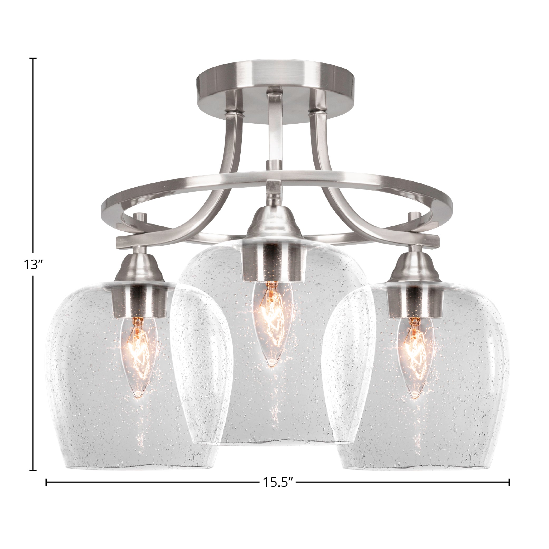 Paramount Three Light Semi-Flush Mount in Brushed Nickel with 6" Clear Bubble Shade