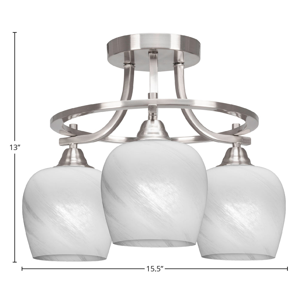 Paramount Three Light Semi-Flush Mount in Brushed Nickel with 6" White Marble Shade
