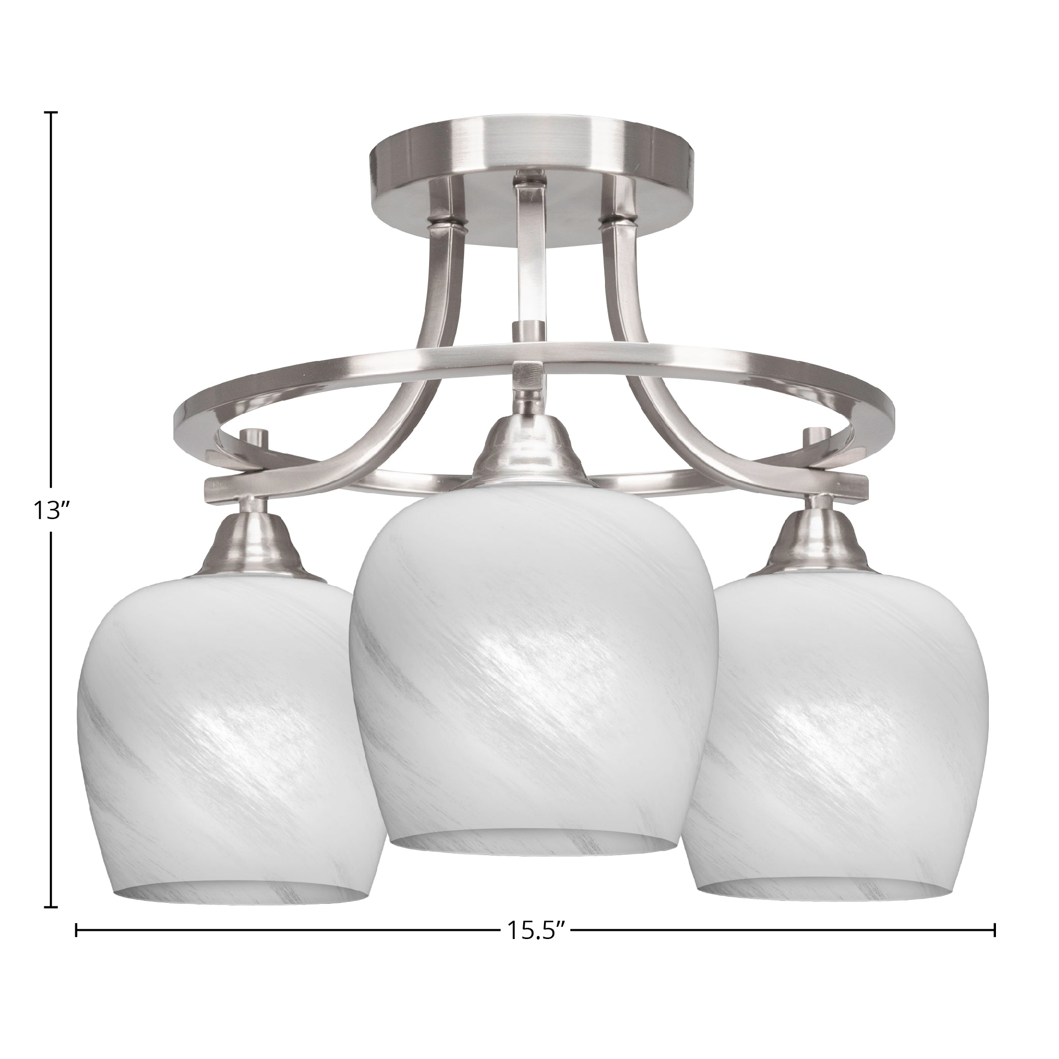 Paramount Three Light Semi-Flush Mount in Brushed Nickel with 6" White Marble Shade