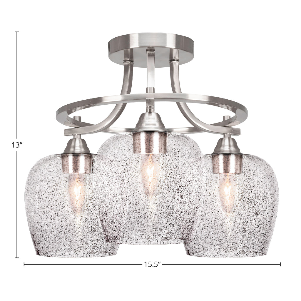 Paramount Three Light Semi-Flush Mount in Brushed Nickel with 6" Smoke Bubble Shade