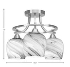 Paramount Three Light Semi-Flush Mount in Brushed Nickel with 6" Onyx Swirl Shade