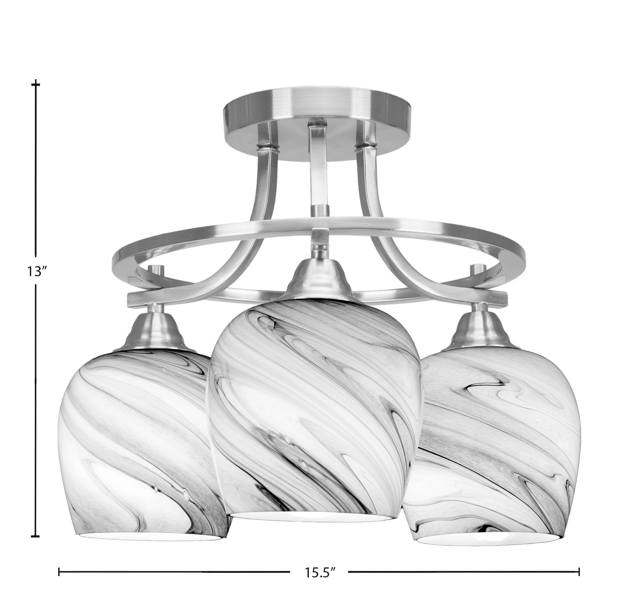 Paramount Three Light Semi-Flush Mount in Brushed Nickel with 6" Onyx Swirl Shade