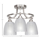 Paramount Three Light Semi-Flush Mount in Brushed Nickel with 5" Clear Ribbed Shade