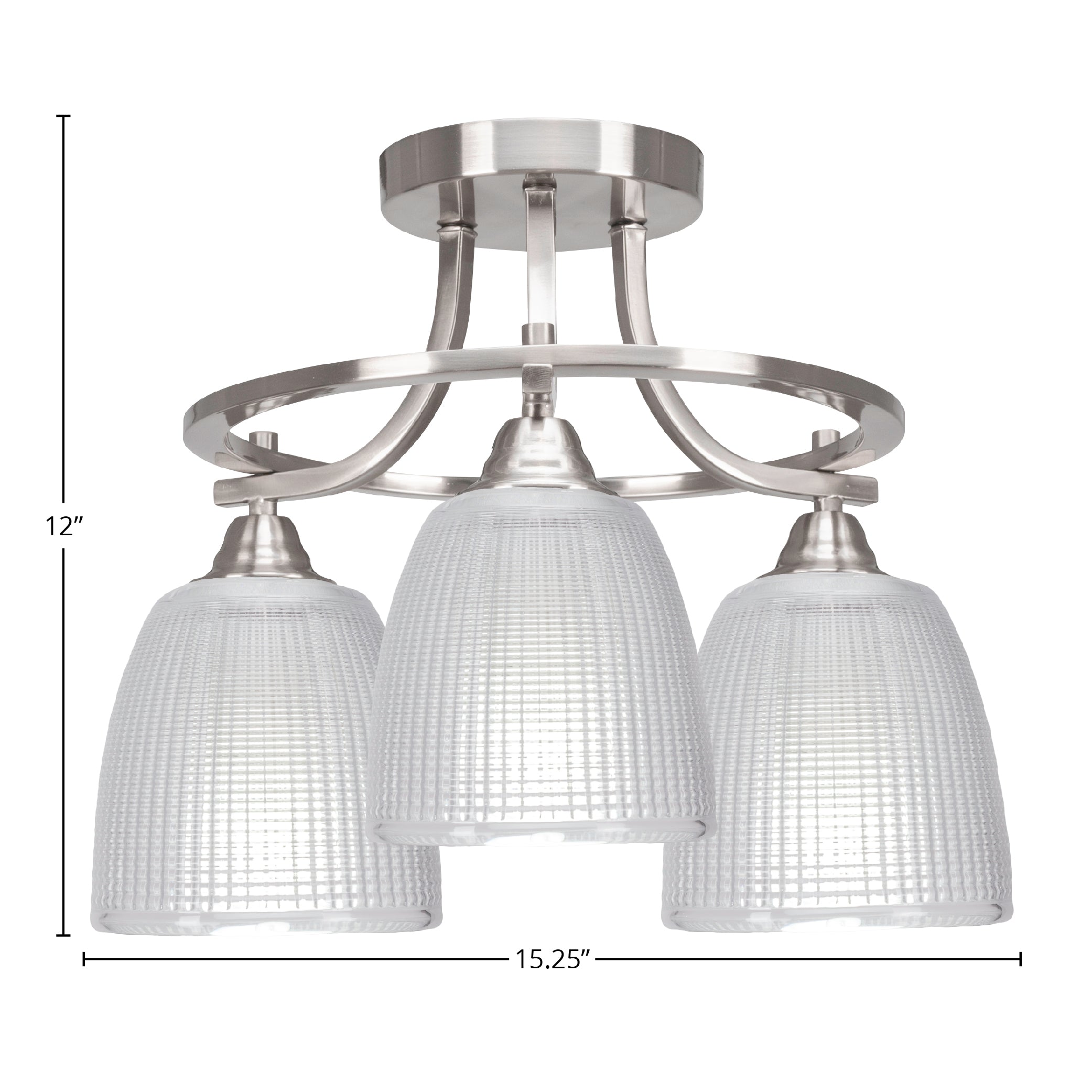 Paramount Three Light Semi-Flush Mount in Brushed Nickel with 5" Clear Ribbed Shade