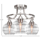 Paramount Three Light Semi-Flush Mount in Brushed Nickel with 6" Clear Ribbed Shade