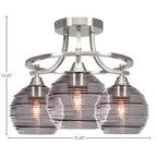 Paramount Three Light Semi-Flush Mount in Brushed Nickel with 6" Smoke Ribbed Shade