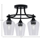 Paramount Three Light Semi-Flush Mount in Matte Black with 5" Clear Bubble Shade