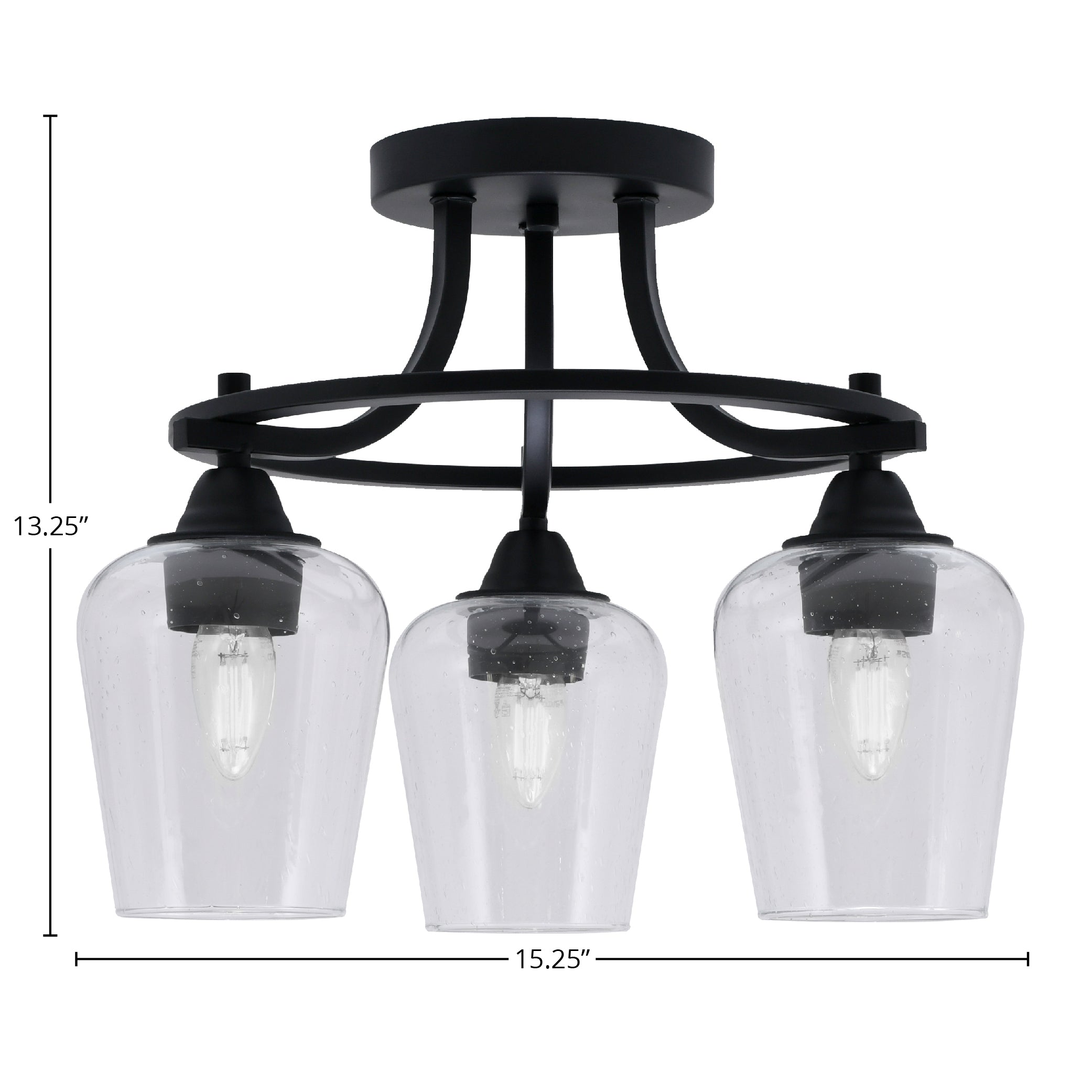 Paramount Three Light Semi-Flush Mount in Matte Black with 5" Clear Bubble Shade