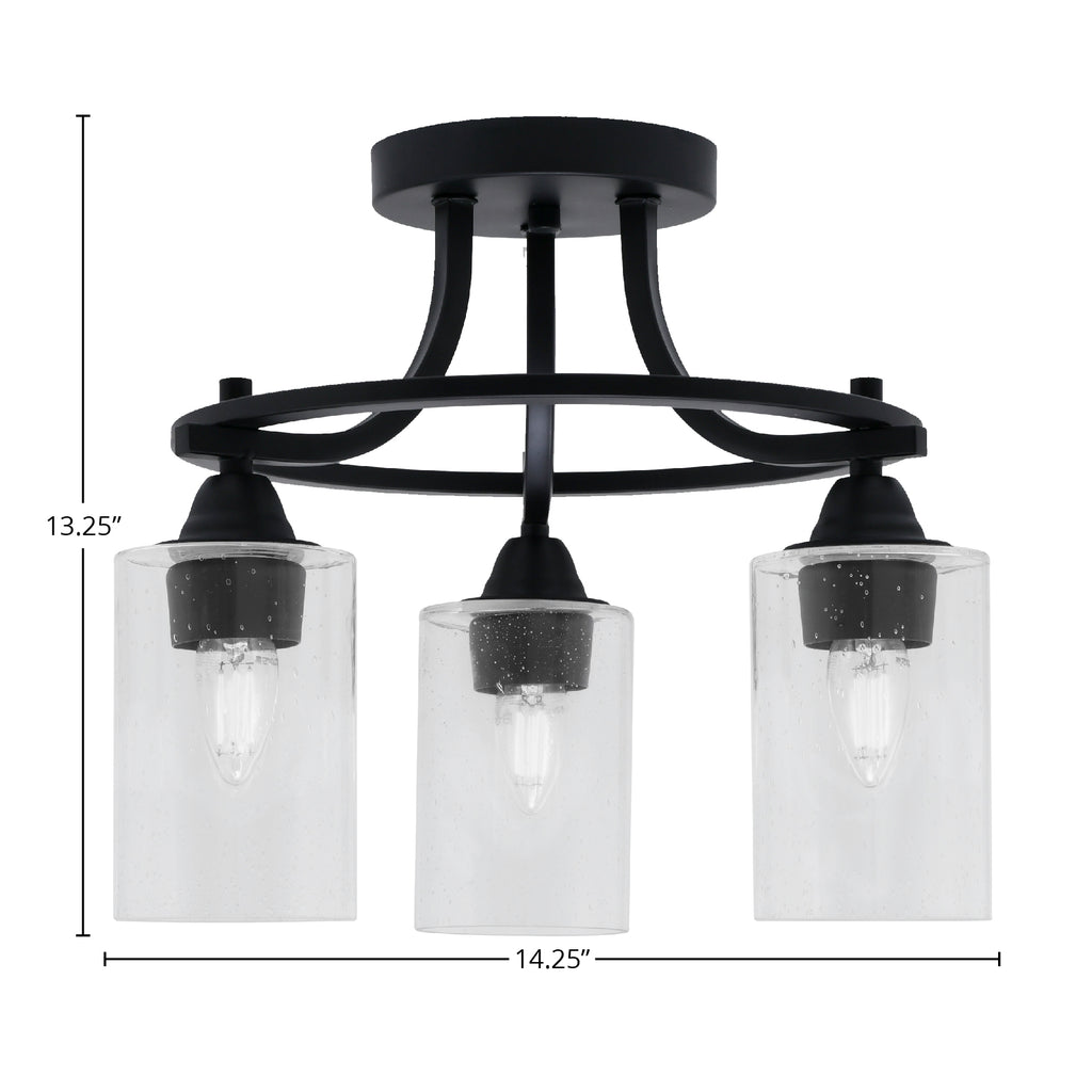 Paramount Three Light Semi-Flush Mount in Matte Black with 4" Clear Bubble Shade