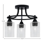 Paramount Three Light Semi-Flush Mount in Matte Black with 4" Clear Bubble Shade