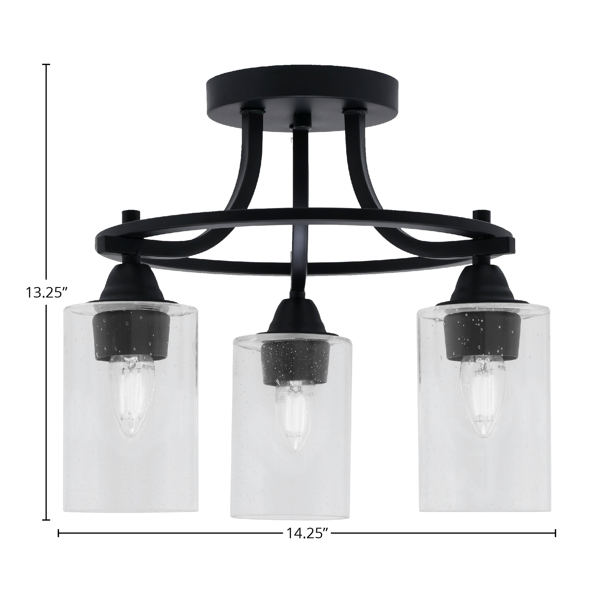 Paramount Three Light Semi-Flush Mount in Matte Black with 4" Clear Bubble Shade