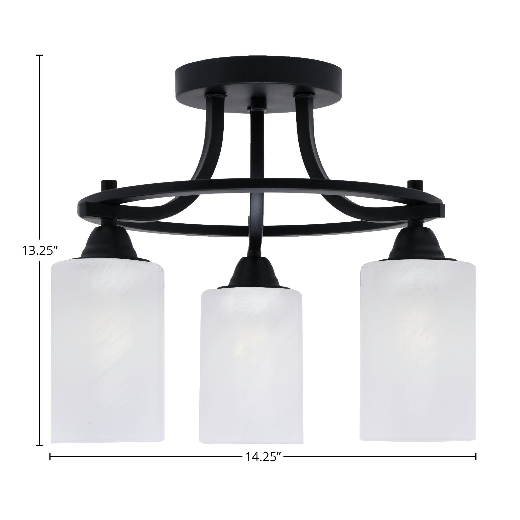 Paramount Three Light Semi-Flush Mount in Matte Black with 4" White Marble Shade