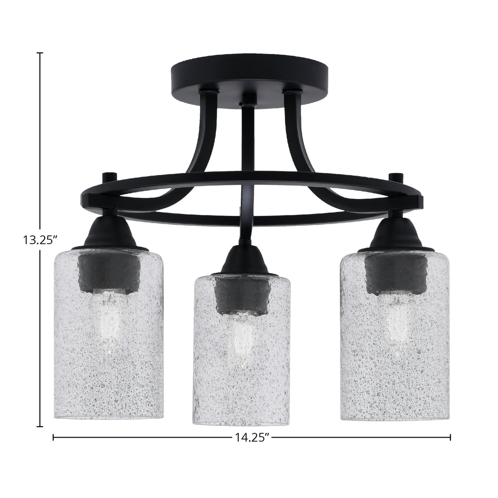 Paramount Three Light Semi-Flush Mount in Matte Black with 4" Smoke Bubble Shade