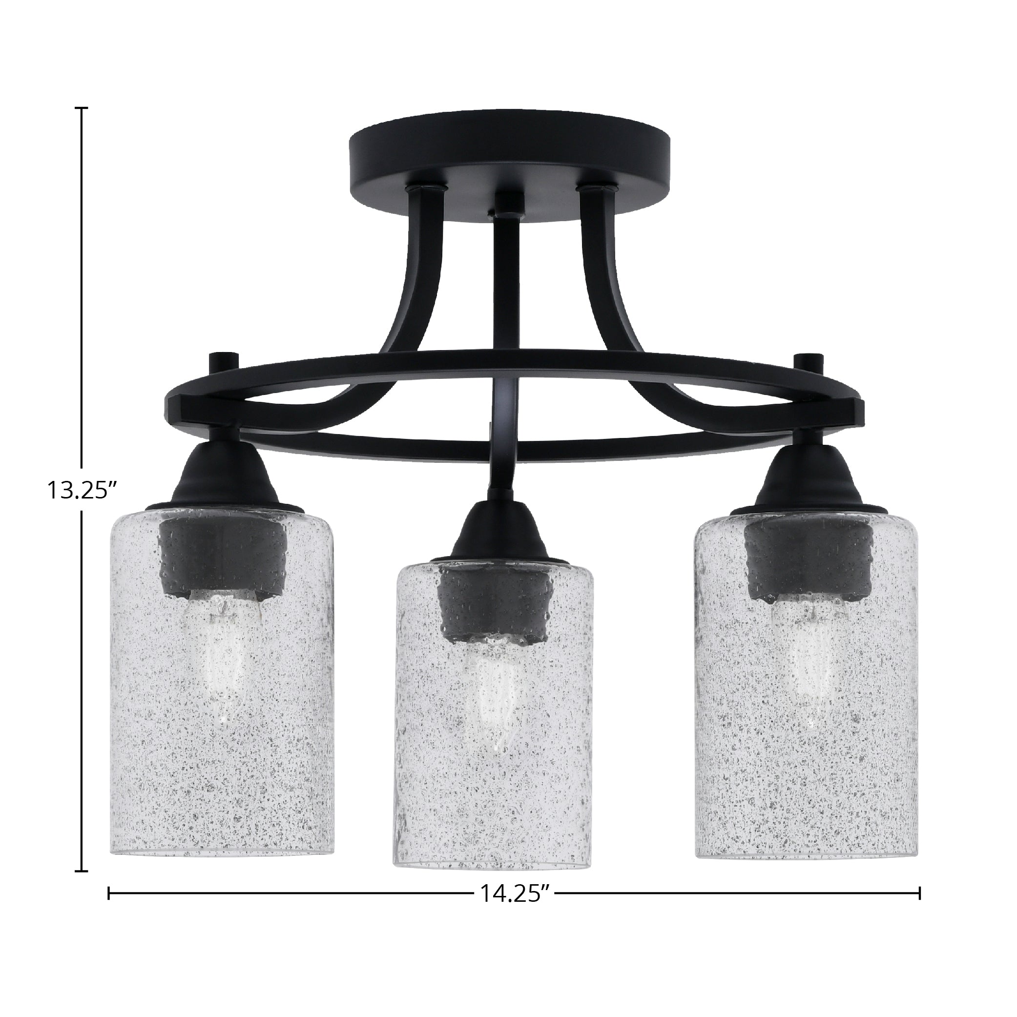 Paramount Three Light Semi-Flush Mount in Matte Black with 4" Smoke Bubble Shade