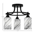 Paramount Three Light Semi-Flush Mount in Matte Black with 4" Onyx Swirl Shade