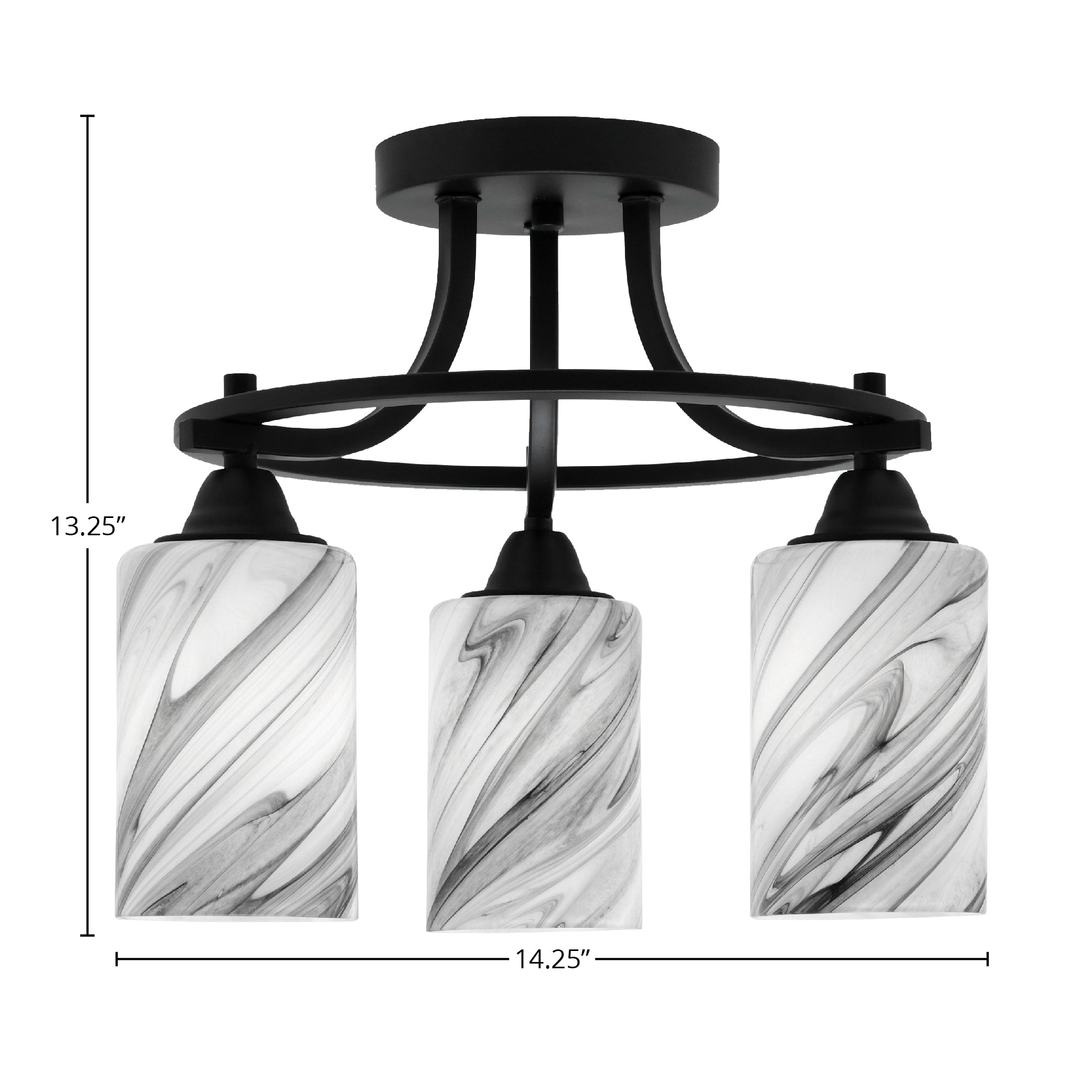 Paramount Three Light Semi-Flush Mount in Matte Black with 4" Onyx Swirl Shade