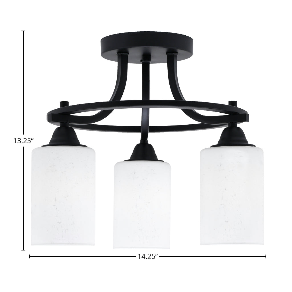 Paramount Three Light Semi-Flush Mount in Matte Black with 4" White Muslin Shade