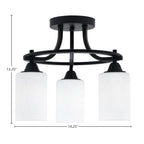 Paramount Three Light Semi-Flush Mount in Matte Black with 4" White Muslin Shade