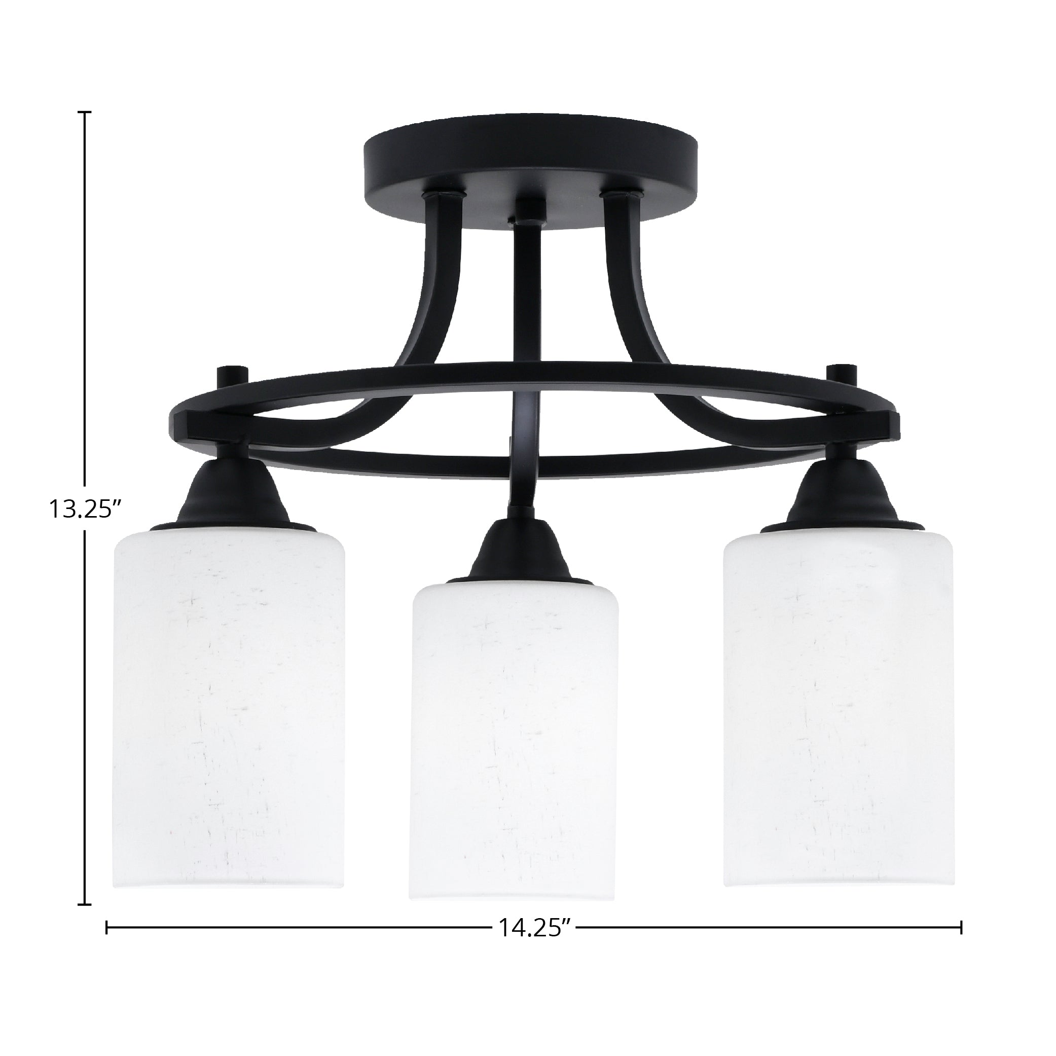 Paramount Three Light Semi-Flush Mount in Matte Black with 4" White Muslin Shade