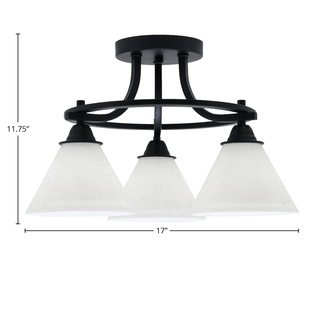 Paramount Three Light Semi-Flush Mount in Matte Black with 7" White Muslin Shade