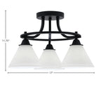 Paramount Three Light Semi-Flush Mount in Matte Black with 7" White Muslin Shade
