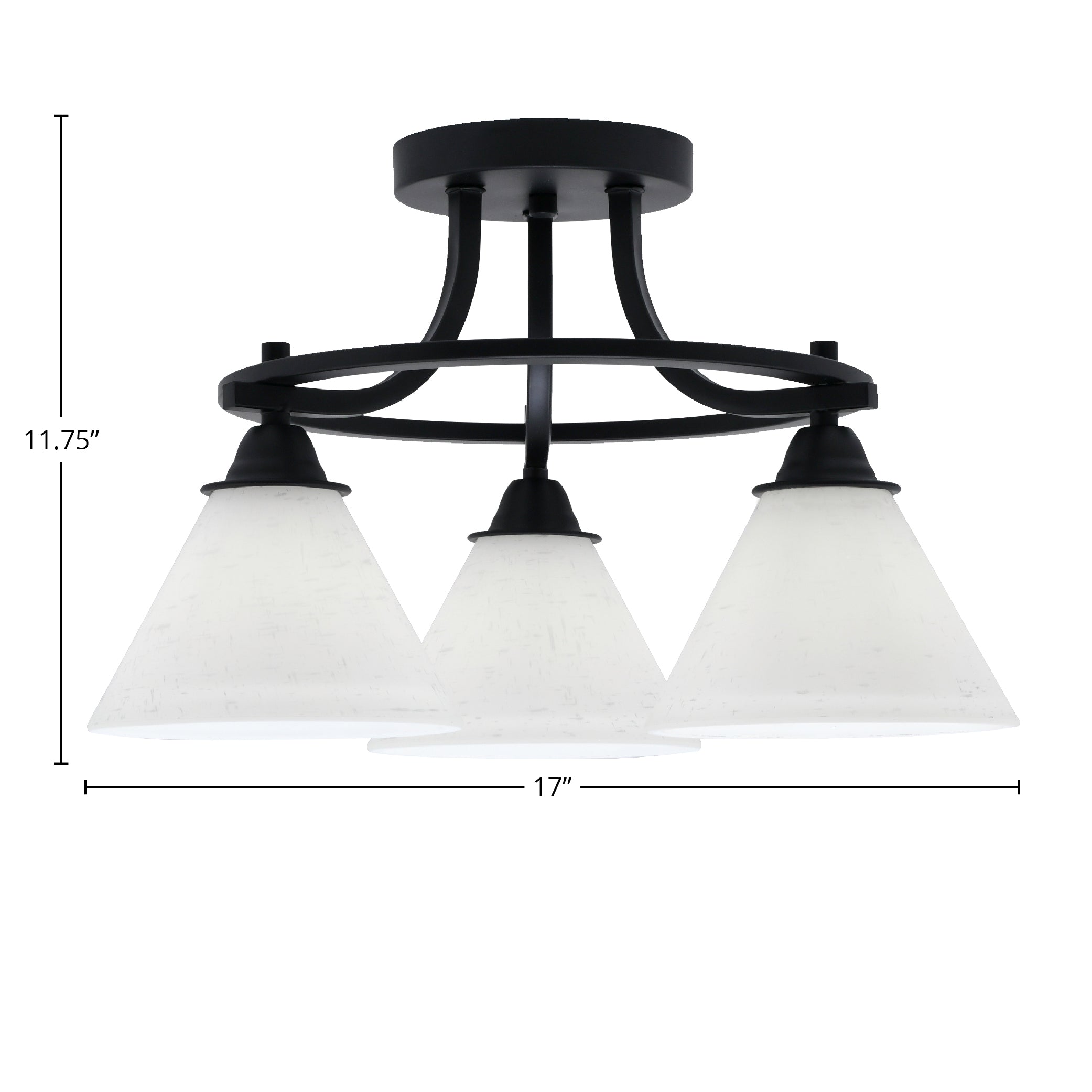 Paramount Three Light Semi-Flush Mount in Matte Black with 7" White Muslin Shade