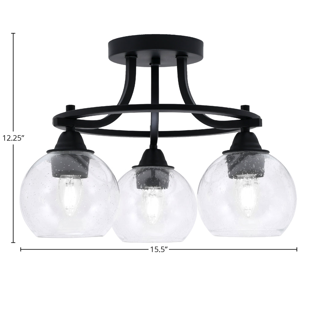 Paramount Three Light Semi-Flush Mount in Matte Black with 5.75" Clear Bubble Shade