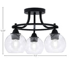 Paramount Three Light Semi-Flush Mount in Matte Black with 5.75" Clear Bubble Shade