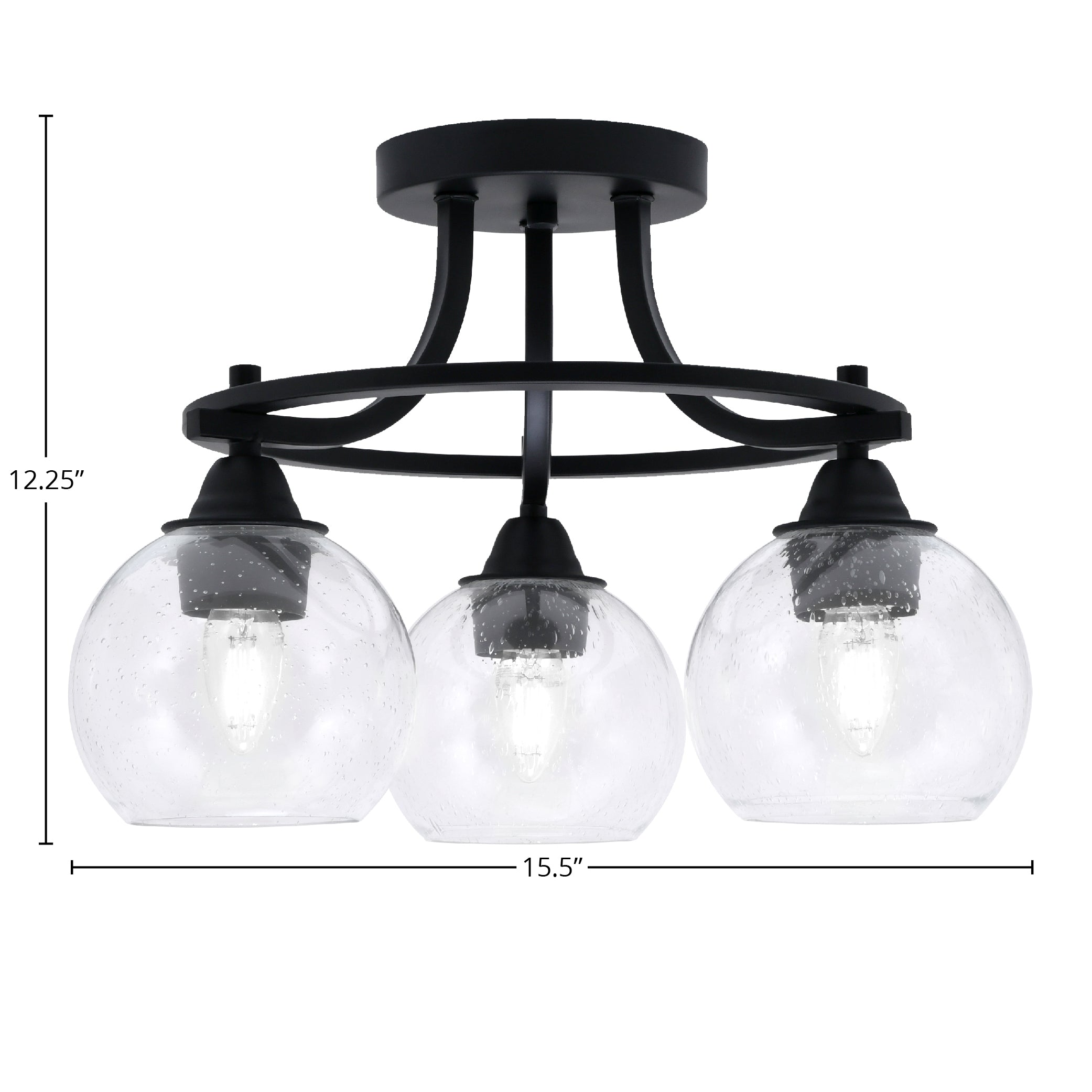 Paramount Three Light Semi-Flush Mount in Matte Black with 5.75" Clear Bubble Shade