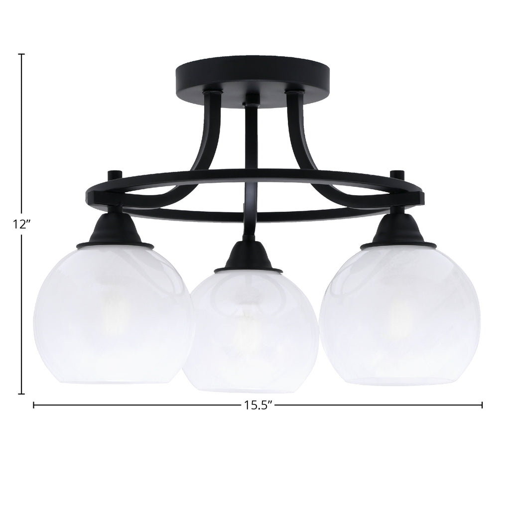 Paramount Three Light Semi-Flush Mount in Matte Black with 5.75" White Marble Shade