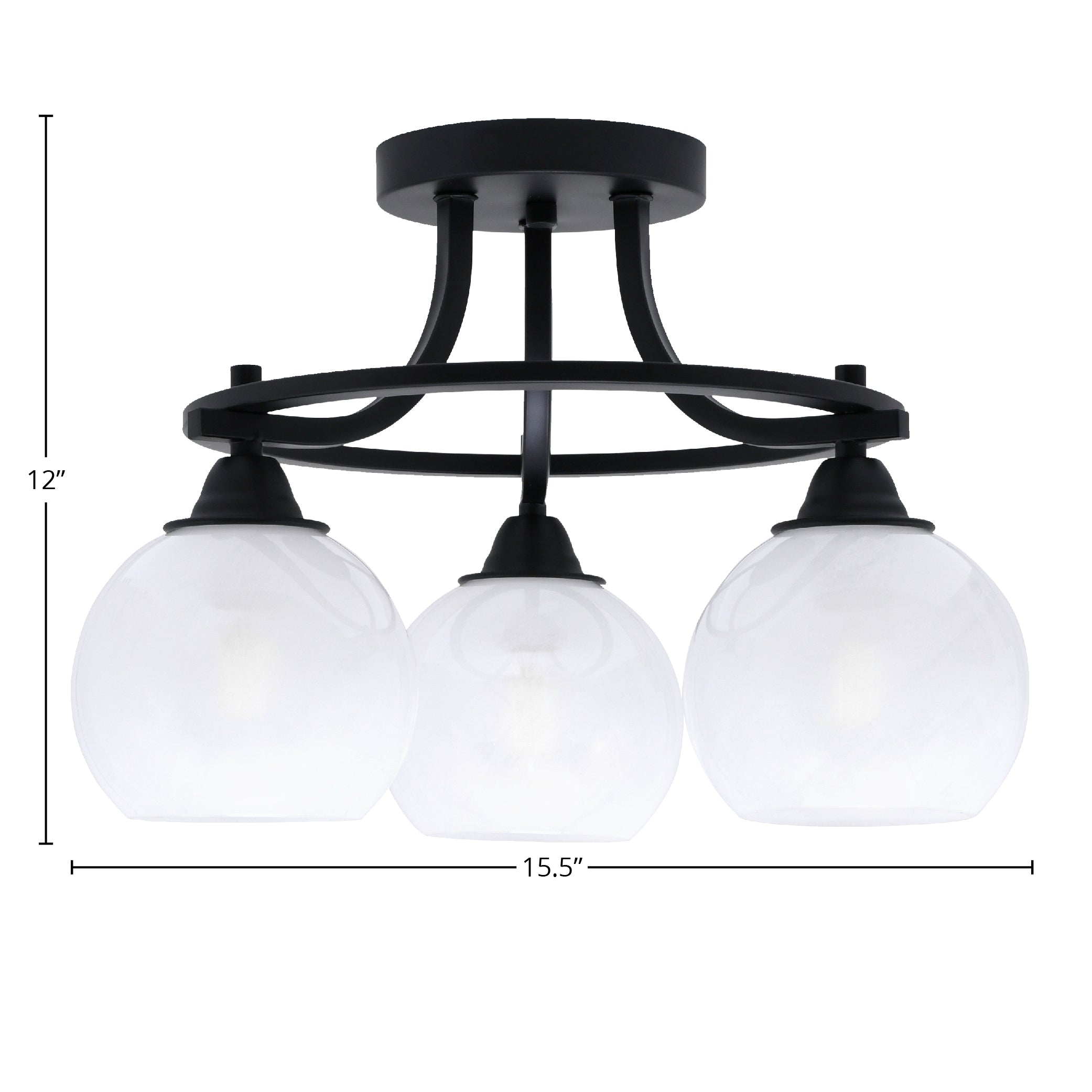 Paramount Three Light Semi-Flush Mount in Matte Black with 5.75" White Marble Shade